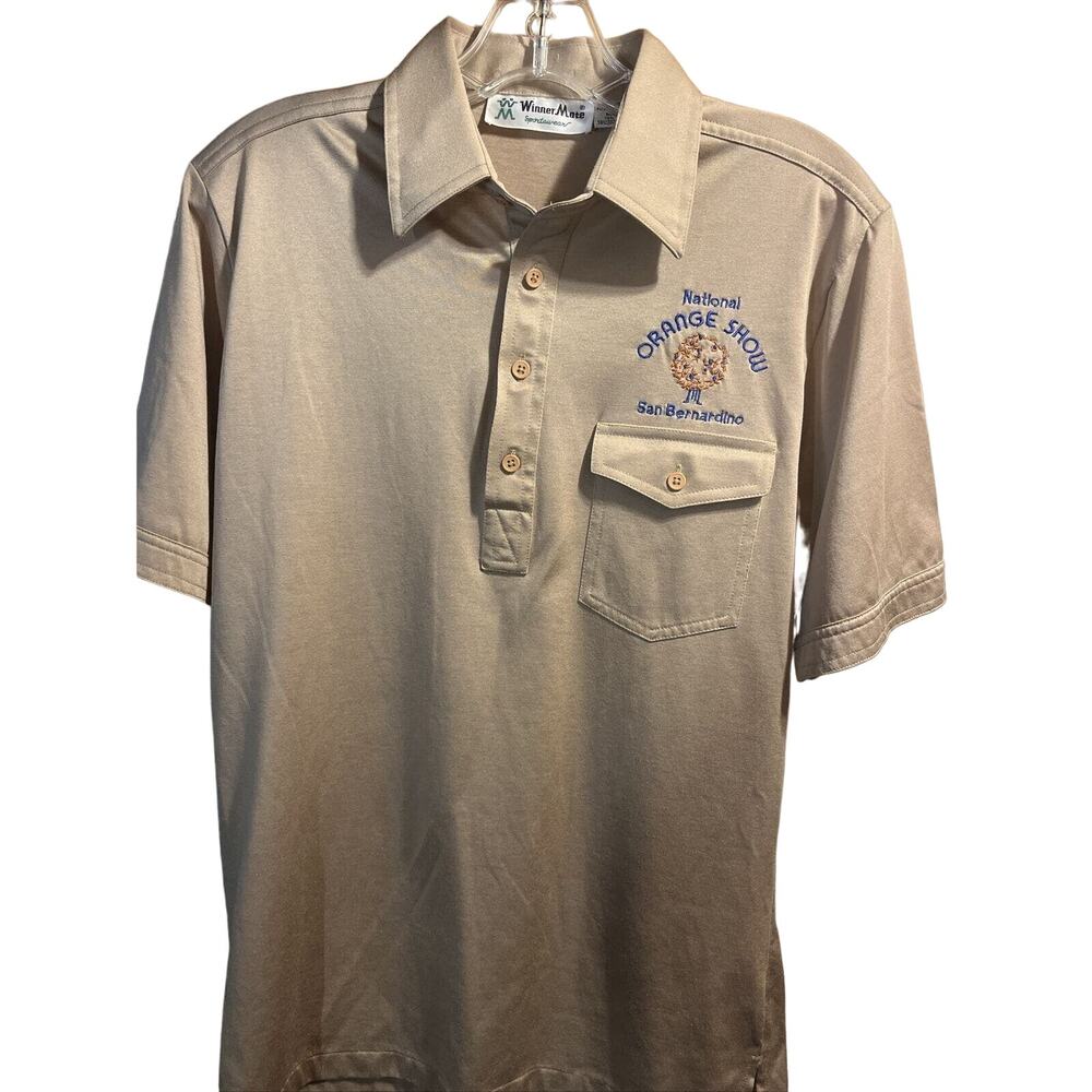 Winner Mate Vintage Men’s M Gold 1/4 Button Short Sleeve Polyester Polo Shirt